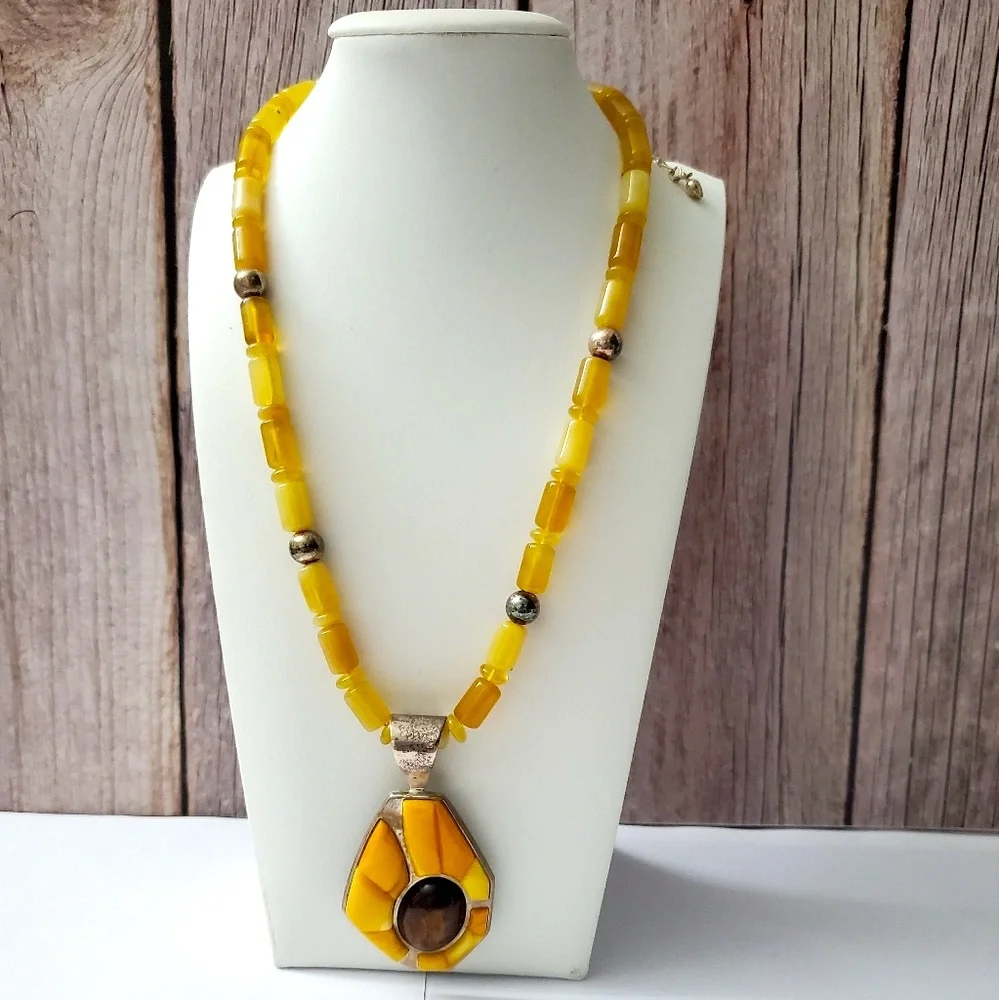 Sterling Silver 925 Amber Copal Necklace